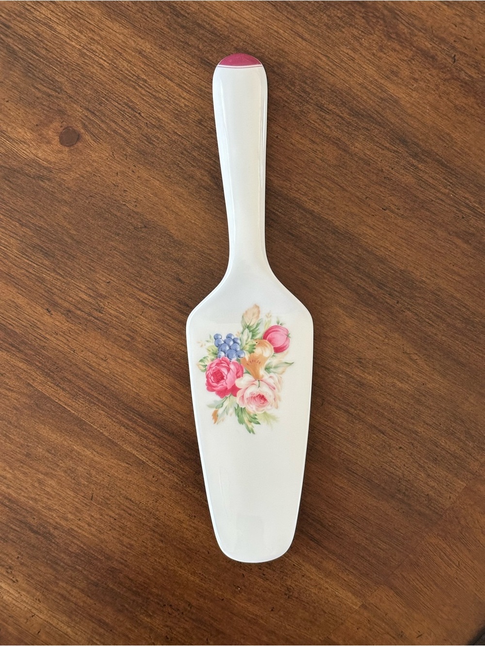 Mikasa White Porcelain Cake Server with Pink Floral Motif